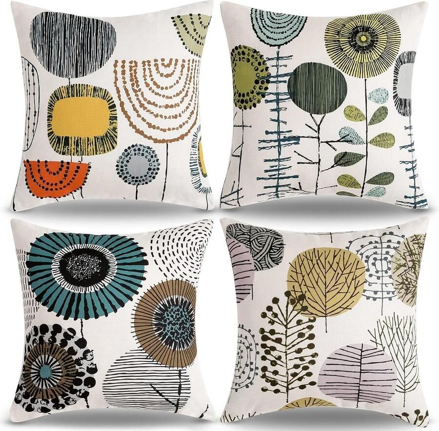 4 STUKS Kussenslopen bloemen decoratie beige Kussenhoezen 45 x 45 cm voor bank slaapkamer woonkamer(Alleen kussensloop inbegrepen)