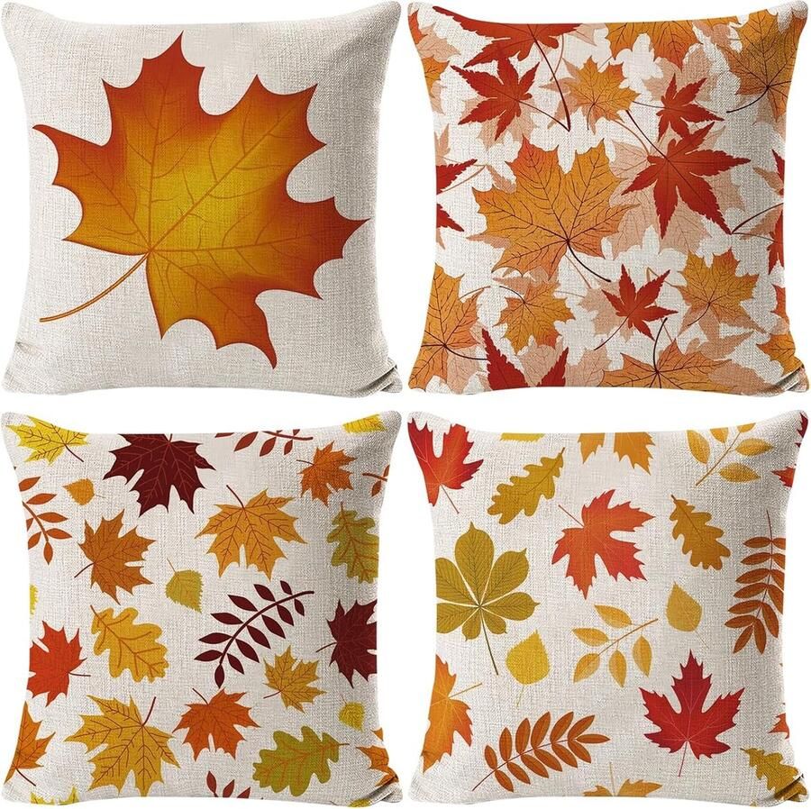 4 stuks kussenslopen Thanksgiving kussenslopen 45 x 45 cm kussenovertrek decoratieve kussens herfst kussensloop esdoornblad kussensloop van linnen oogstfeest kussensloop voor bank bed