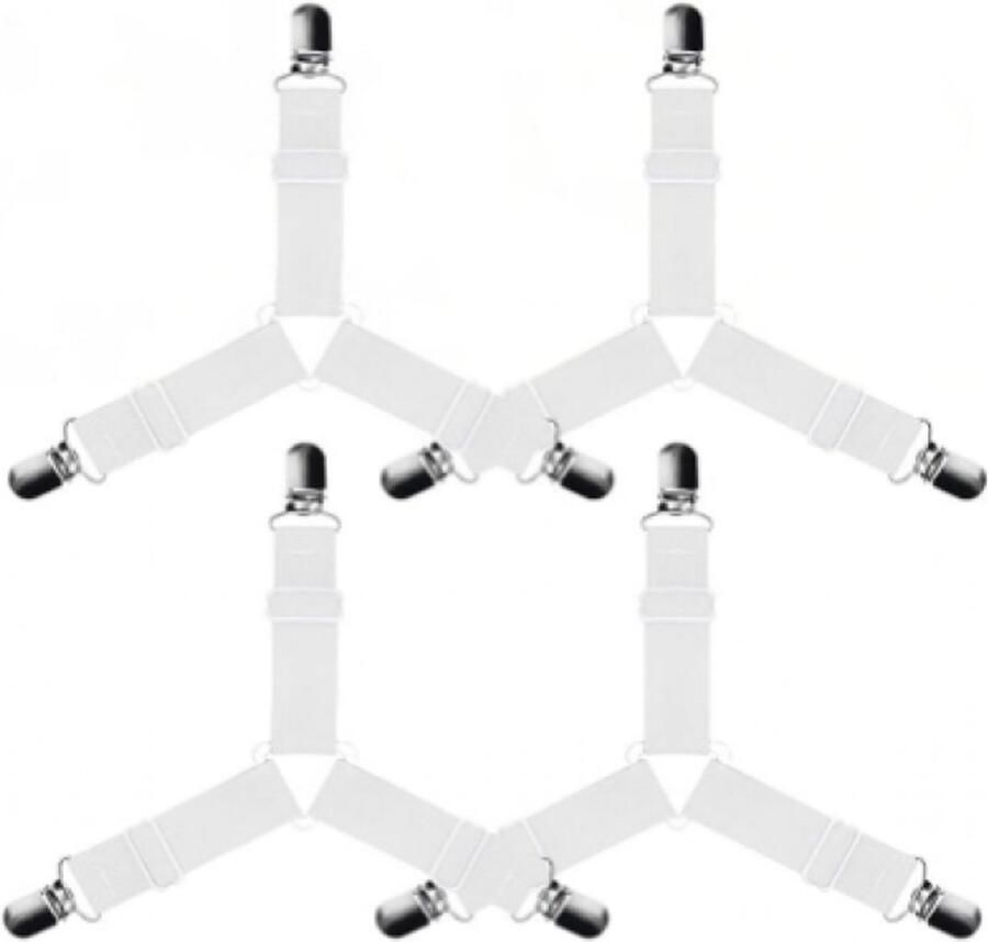 4 stuks Lakenspanners Lakenbretels Bedlakenklem Dekbedclips Lakenklemmen elastische hoeslakenspanners Verstelbaar wit Driehoek 2.5cm Metaal en elastiek voor lakens strijkplank matras of bank