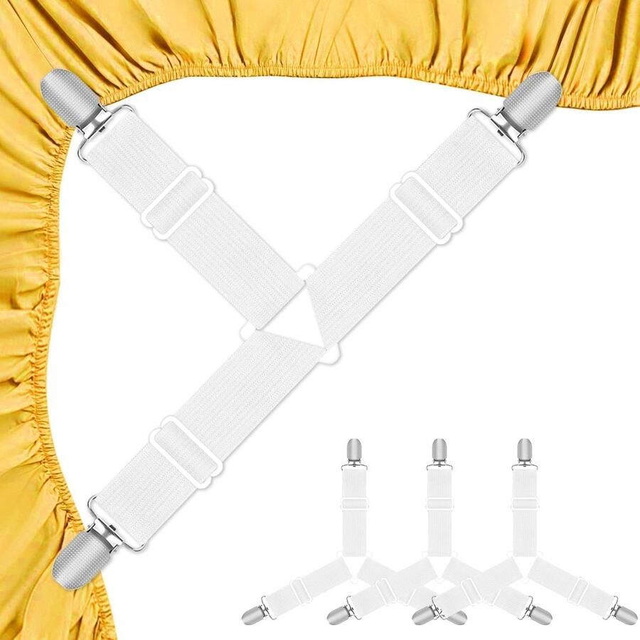 4 stuks lakenspeldjes witte lakenspeldjes driehoekige lakensbanden verstelbare bedbanden matrasbevestigingsbanden geschikt voor matrassen beddengoed matrashoezen lakens en bankkussens