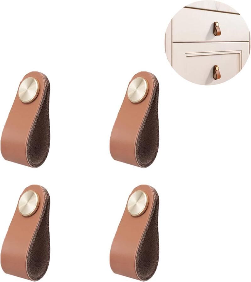 4 stuks Leren handgrepen Leren meubelgreep Leren greepjes Leren deurgreep Leren handvaten kast Leren lus Meubelgreep Handvaten Kast Handgreep Handgrepen leer Ladegreep Leren meubelgreep bruin