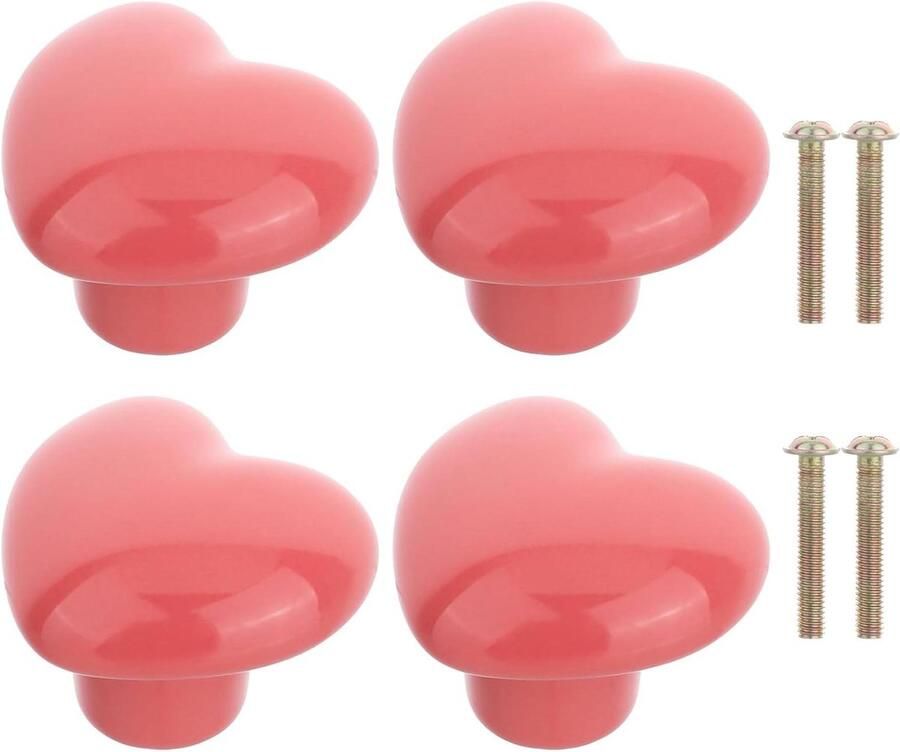 4 stuks lichtroze keramische kastknoppen retro hartvormige ladeknoppen schattige trekhandgrepen voor kinderen meisjes
