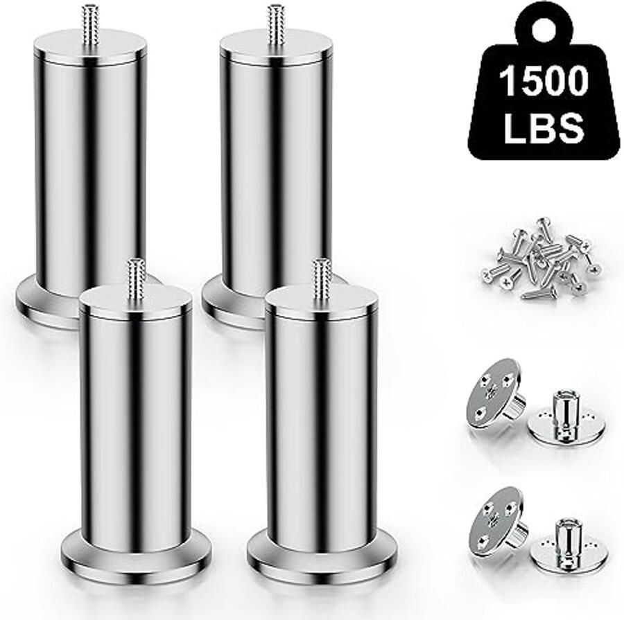 4 Stuks M8 Meubelpoten van Roestvrij Staal Voor Kast Bed en Tafel Ondersteunt Meer dan 600 Kg