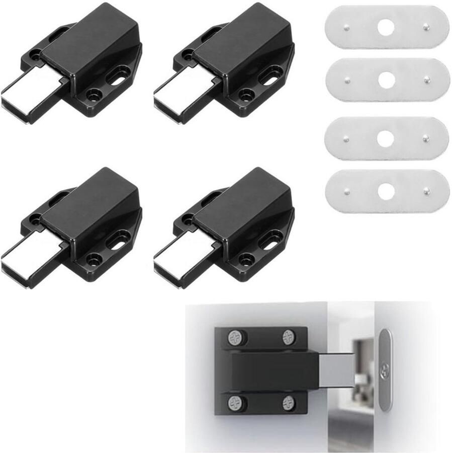 4 stuks Magnetische vergrendeling Deurslot met drukknop Lade-sluiter Drukknop Kastvergrendeling Drukknop met drukknop Zwart Voor kasten kledingkasten laden