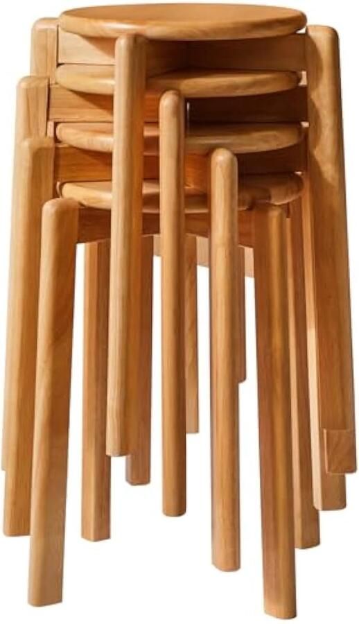 4 stuks massief houten ronde kruk schoenen veranderen kruk kleedkruk kleine kruk stapelbare krukken voor woonkamer eetkamer keuken klaslokaal 27 × 27 × 45 cm natuurlijke kleur
