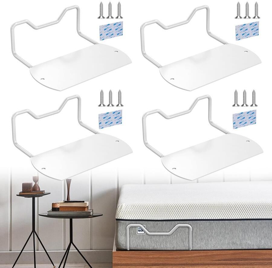 4-Stuks Matras Fixer Matras Glijder Stopper Matras Ondersteuning Verstelbare Matras Stopper Geschikt voor Verschillende Bedtypes Antislip Fixatie Geschikt voor Antislip Bedframes en Zachte Bed Matras Fixatie Wit