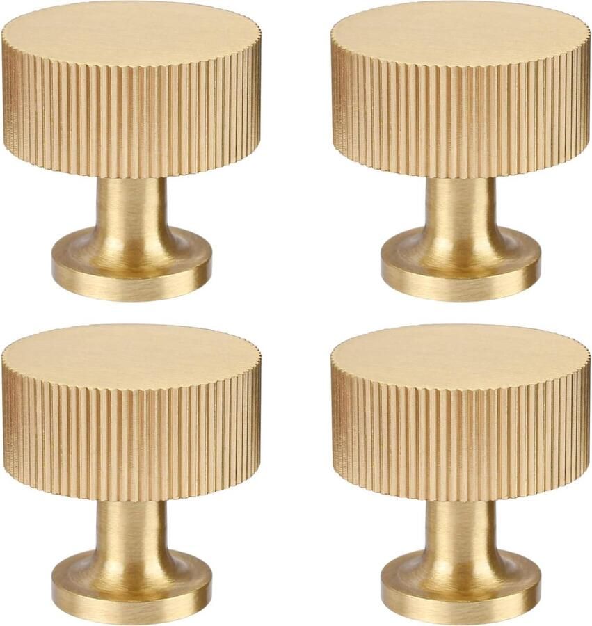 4 stuks messing kastknoppen lades gouden knoppen moderne handgrepen (28 x 28 mm) geborstelde messing afwerking