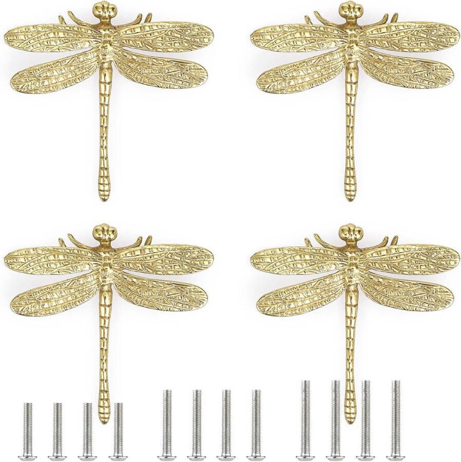 4 stuks messing ladeknoppen met trekgreep gouden libelle design meubelknoppen met schroefkast kledingkast dressoir