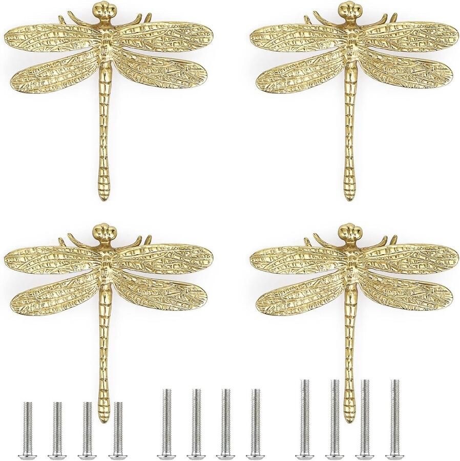 4 stuks messing ladeknoppen met trekgreep gouden libelle design meubelknoppen met schroefkast kledingkast dressoir