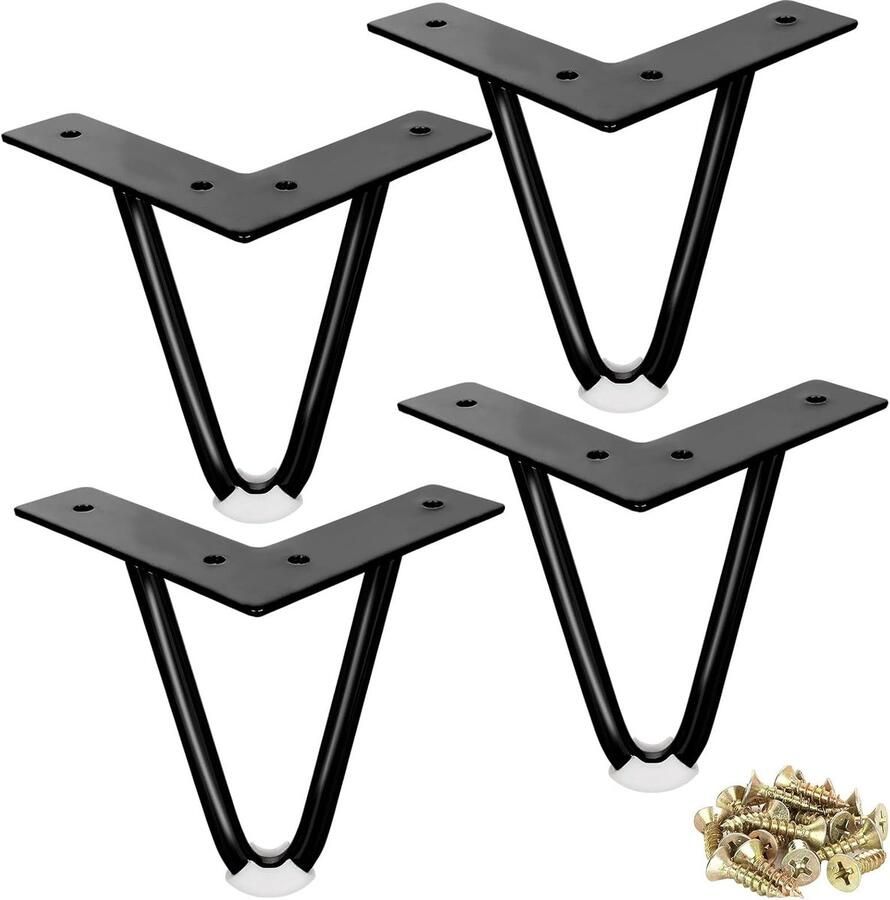 4 STUKS meubelpoten 10 CM (Zwart) -Tafelonderdeel- Zware metalen meubelen -met rubberen vloerbeschermers en schroeven -voor doe-het-zelvers om tv-standaards bankstandaards salontafel bureau dressoirs en kasten enzovoort te versieren