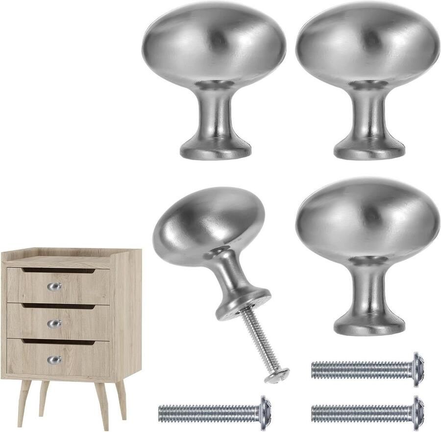 4 stuks metalen kastknoppen 32 mm met schroeven voor lade deur en meubels zilver
