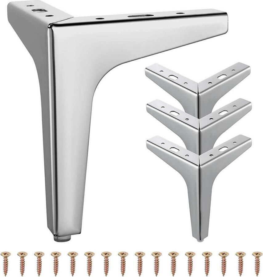 4 stuks metalen meubelpoten bankpoten moderne metalen driehoek meubelvoeten DIY vervanging voor kast slaapbank stoel (zilver) (17cm)
