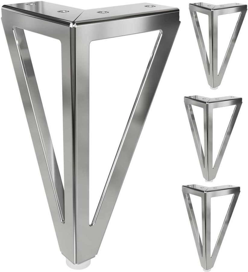 4-Stuks Metalen meubelpoten -Vervangbare metalen meubelpoten -Vervangende meubelpoten -Wordt geleverd met antislip pads -Geschikt voor alle soorten meubels zoals kasten salontafels banken bureaus nachtkastjes opbergkasten planken Zilver