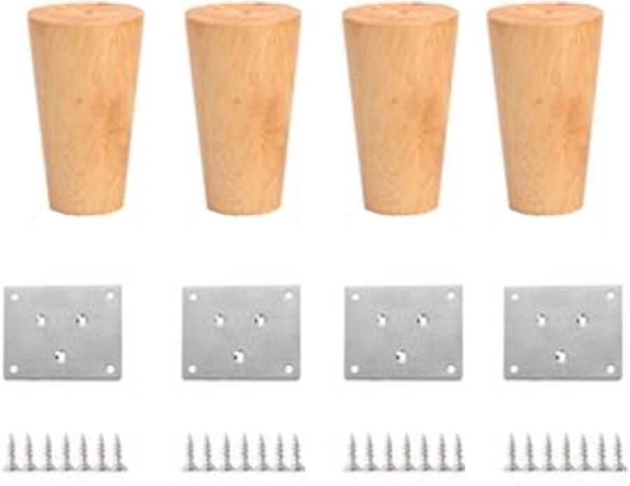 4 stuks Meubelpoot Houten meubelpoot Furniture Legs hout kleur houten 10 cm