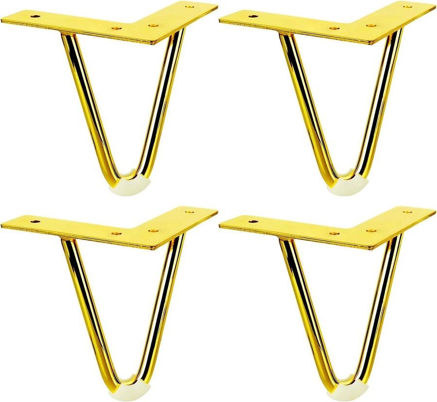 4 STUKS meubelpoten 10 CM (titanium goud) -Tafelonderdeel- Zware metalen meubelen -met rubberen vloerbeschermers en schroeven -voor doe-het-zelvers om tv-standaards bankstandaards salontafel bureau dressoirs en kasten enzovoort te versi