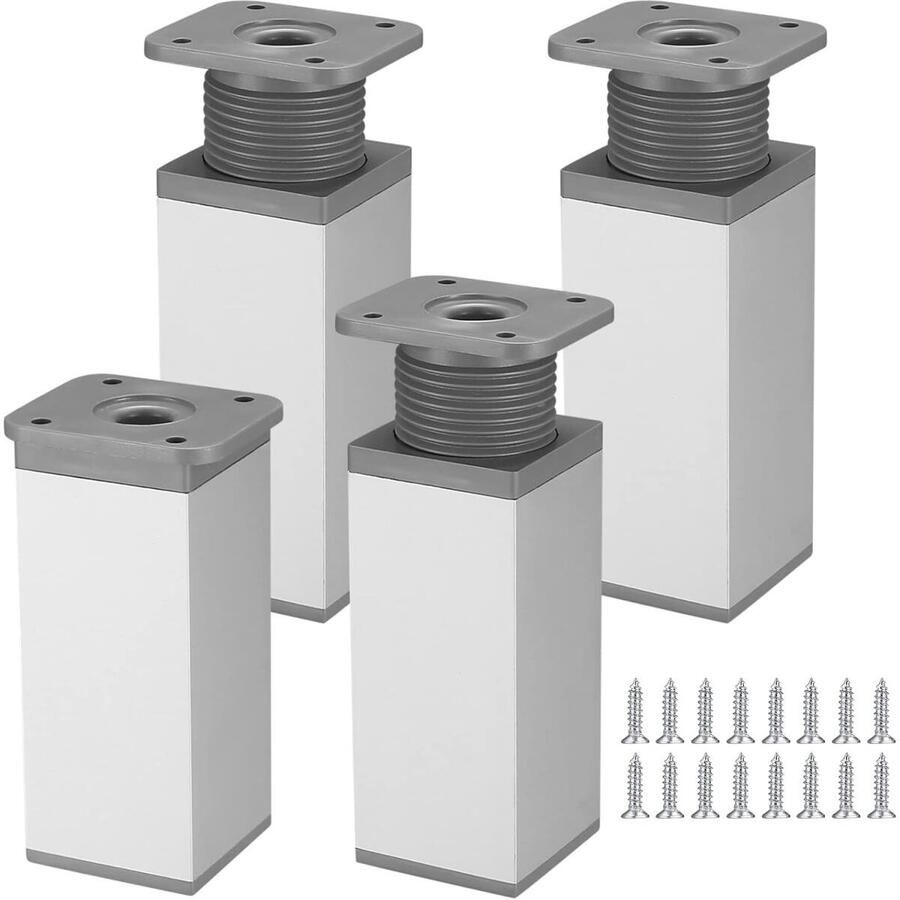 4 stuks Meubelpoten 10 cm Verstelbare meubelvoeten Verstelbare tafelpoten bank voeten bed voeten tafelpoten kastvoeten kastpoot tafelpoten van aluminiumlegering voor keukenbank banken salontafels meubels kast en bed wit