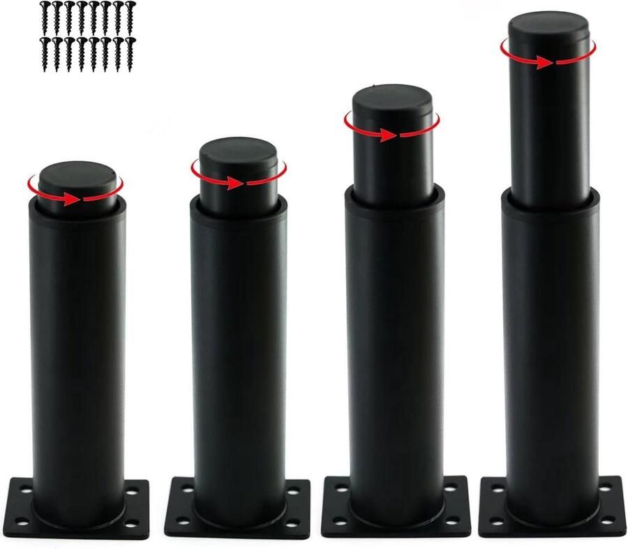 4-stuks meubelpoten in hoogte verstelbaar metaal zwarte meubelpoten instelbare hoogte belastbaar verstelbare meubelpoten televisiekast bank bedpoten 15-25 cm zwart furniture risers