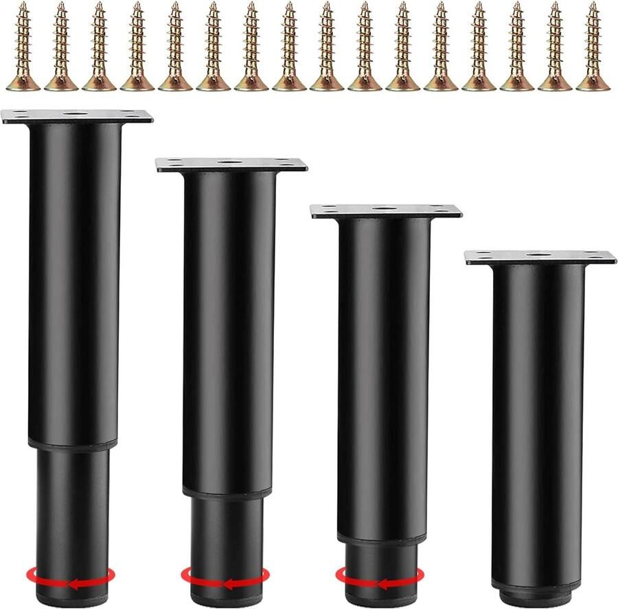 4 stuks meubelpoten metaal verstelbare meubelpoten zwart 12 cm doe-het-zelf meubelpoten in hoogte verstelbaar 0-70 mm meubelpoten voor kast bank tv-kasten nachtkastje badkamerkast en - Foto 2