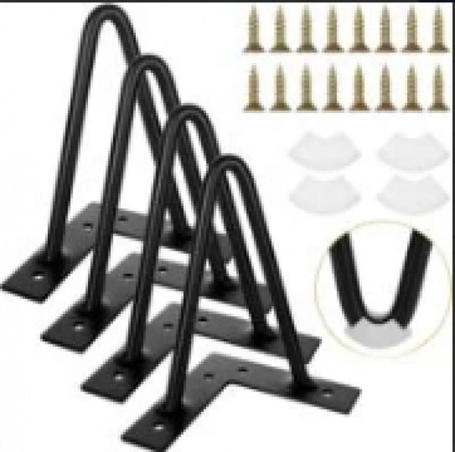 4 stuks meubelpoten Tafelpoten 15cm ijzer zwart met schroeven en 4 bonus rubberen vloerbeschermers voor tafel bureau meubel voor doe-het-zelvers