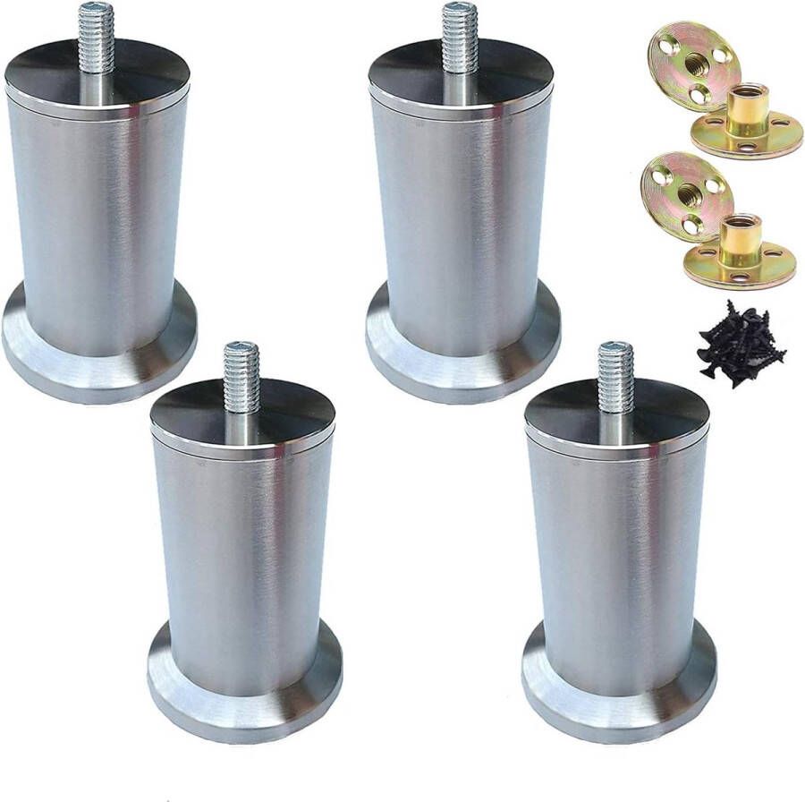 4 stuks meubelpoten van roestvrij staal 12 cm metalen meubelpoten voor kastpoten bed poten tafelpoten in hoogte verstelbaar gebruik M8-schroeven ondersteuning van meer