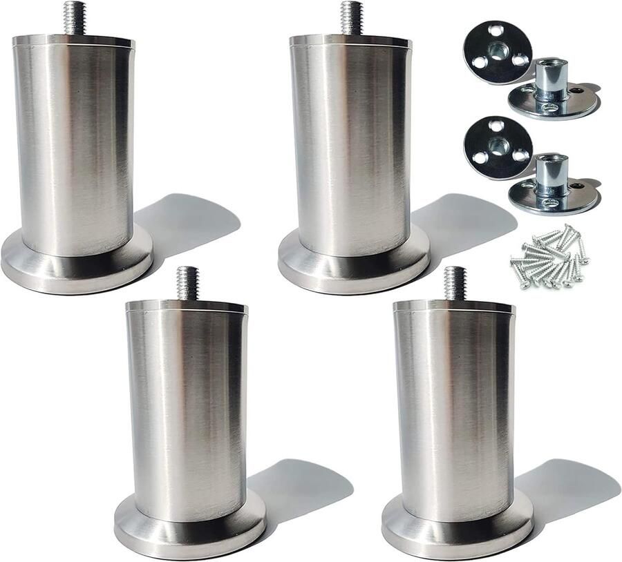 4 stuks meubelpoten van roestvrij staal bankpoten meubelpoten van roestvrij staal 304 voor kastpoten bedpoten bankpoten gebruik M8-schroeven ondersteuning meer dan 600 kg (17 5 cm)