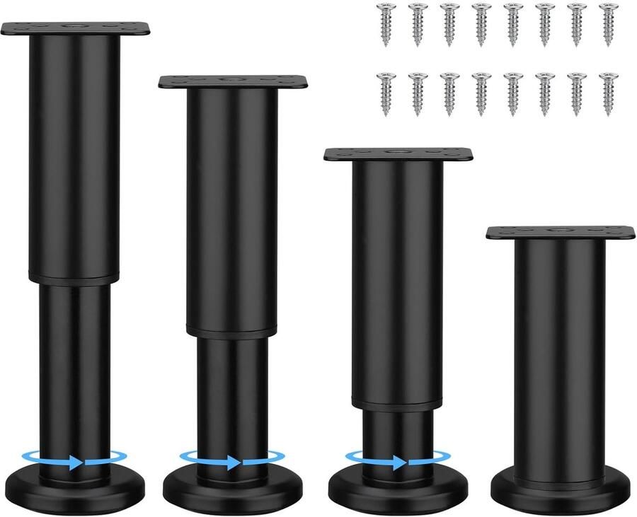4 stuks meubelpoten zwaar belastbare zwarte verstelbare kastpoten 12-18 cm met 16 schroeven metalen doe-het-zelf meubels vervanging steunpoten poten voor bank tafel stoel bureau