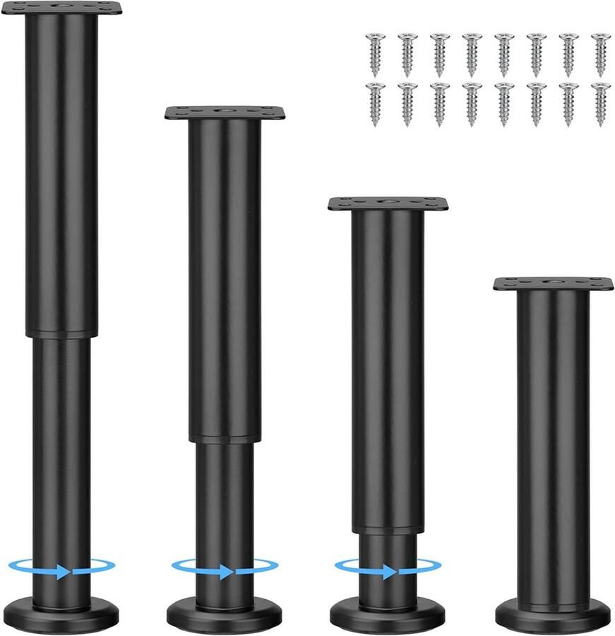 4 stuks meubelpoten zwaar belastbare zwarte verstelbare kastpoten 18-30 cm met 16 schroeven metalen doe-het-zelf meubels vervanging steunpoten poten voor bank tafel stoel bureau