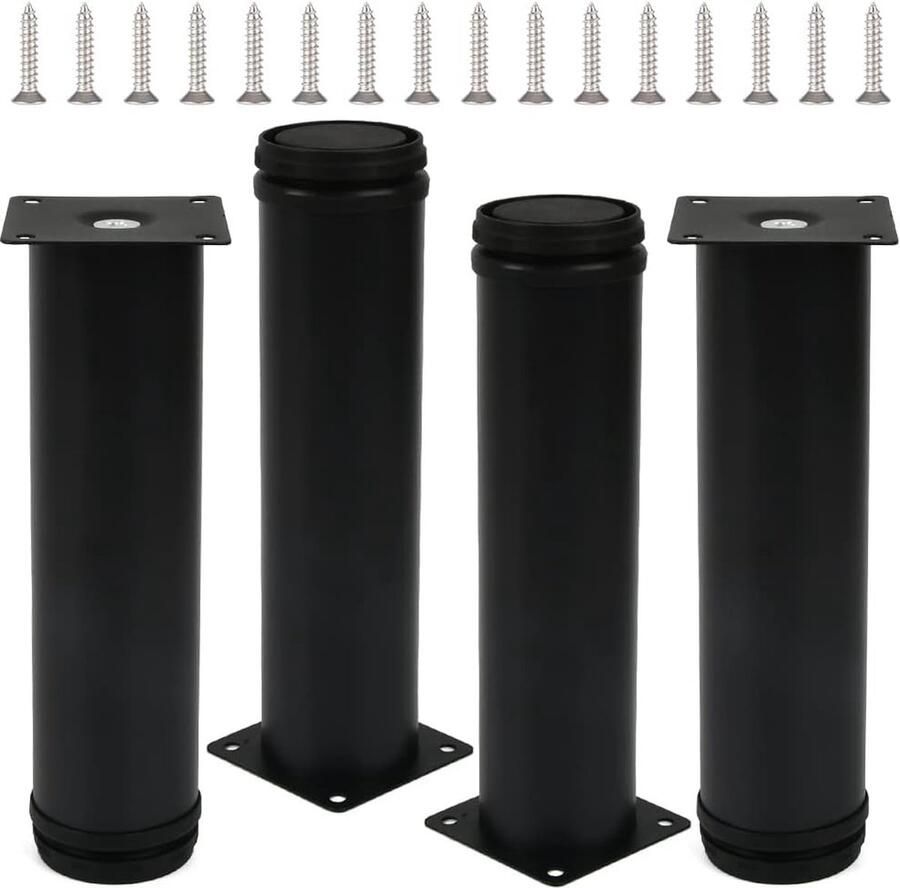 4 stuks meubelpoten zwart verstelbare poten 200 mm hoogte kastpoten roestvrij staal verdikt tafelpoten meubelpoten kastpoten met 16 roestvrijstalen schroeven