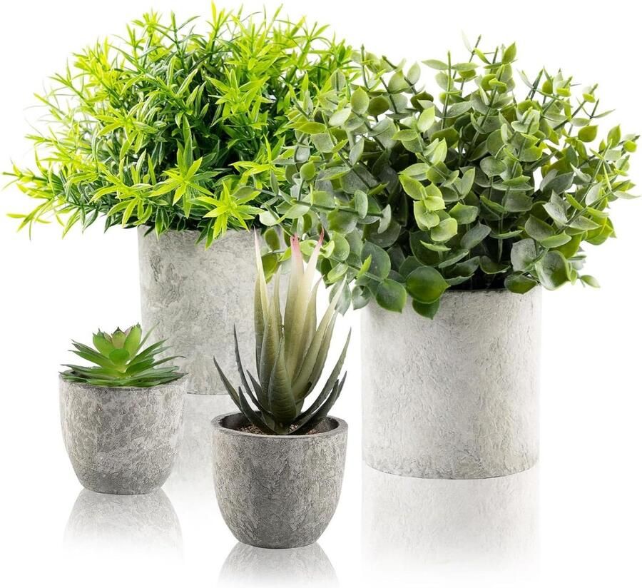 4 stuks mini-kunstplanten eucalyptus rozemarijn vetplanten tafeldecoratie keuken huis balkon kantoor bureau binnendecoratie