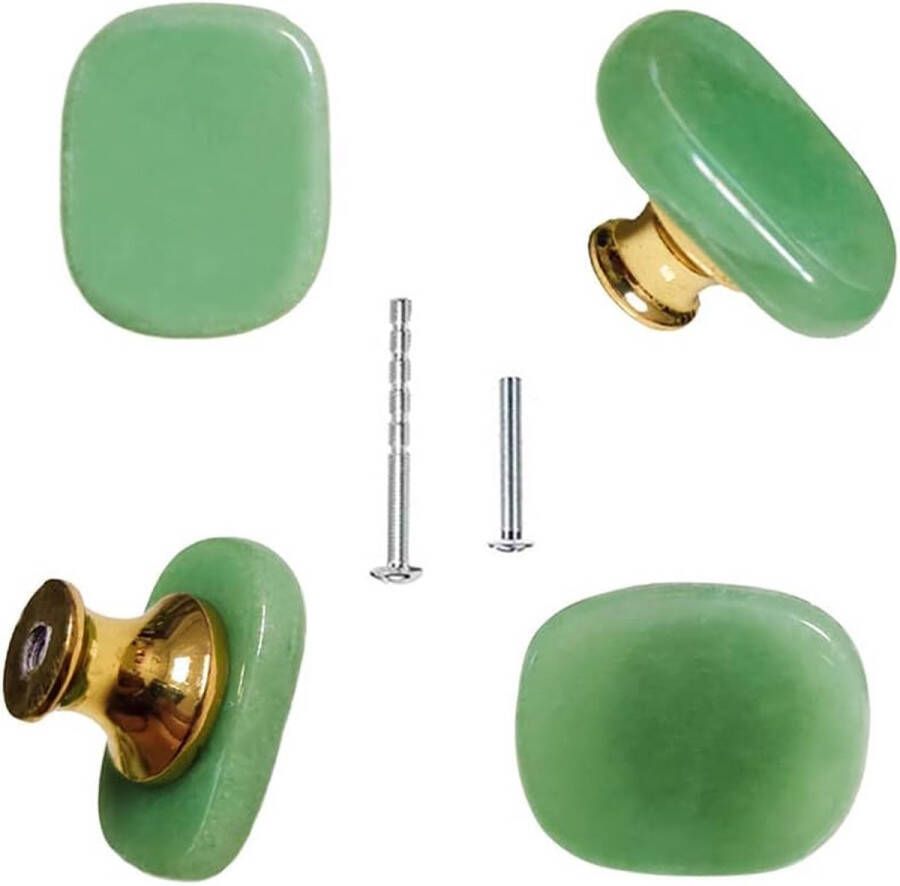 4 Stuks Natuurlijke Groene Aventurijn Kristallen Knoppen Lade Stenen Handgrepen Groene Jade Kast Handgrepen Messing Socket Knoppen voor Thuis Keuken Meubels DIY (Groen)