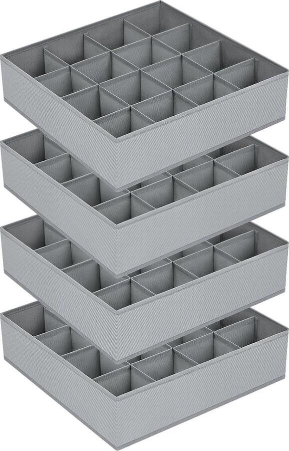 4 stuks opbergdozen 16 cellen lade-organizer opvouwbare kledingkast sokken-organizer lade-opbergsysteem voor ondergoed sokken stropdassen lichtgrijs