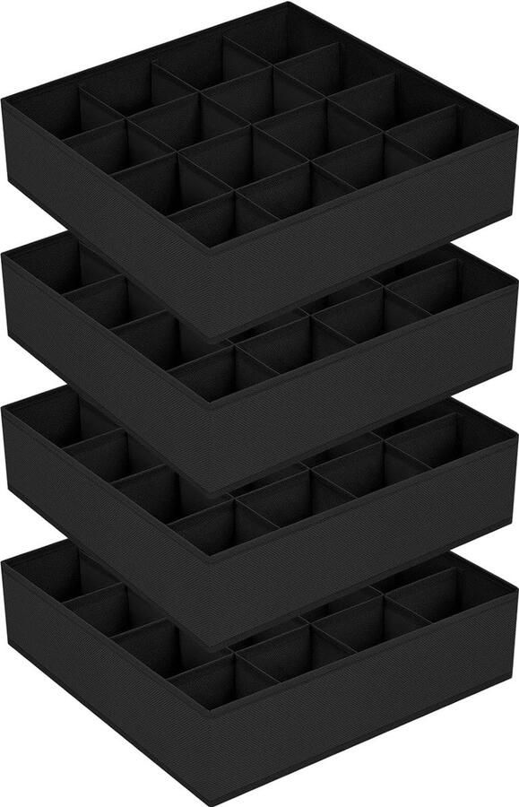 4 stuks opbergdozen 16 cellen lade-organizer opvouwbare kledingkast sokken organizer schuifladen opbergsysteem voor ondergoed sokken stropdassen zwart