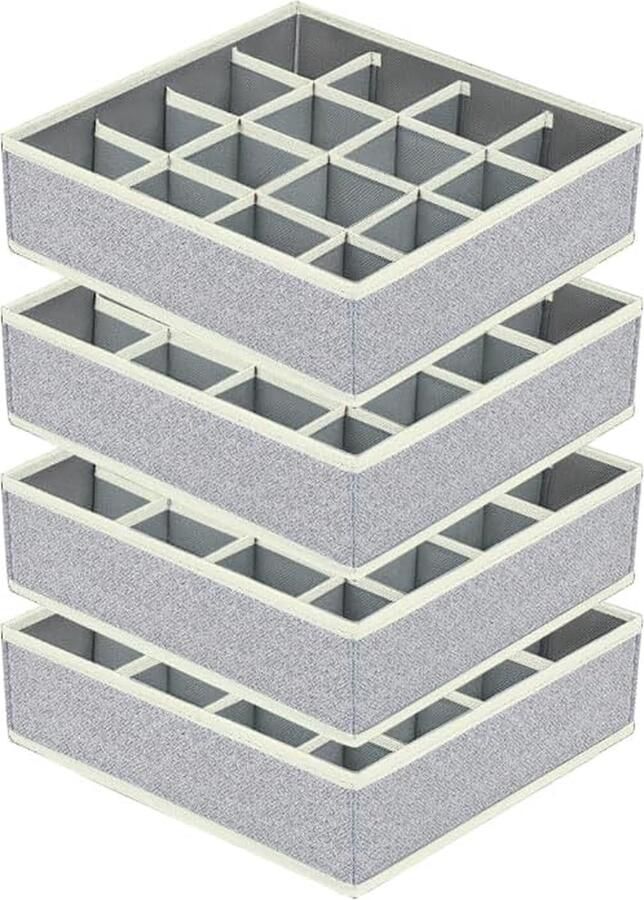 4 stuks opbergdozen 16 vakken lade-organizer opvouwbare kledingkast organizer opbergdozen voor ondergoed sokken lichtgrijs