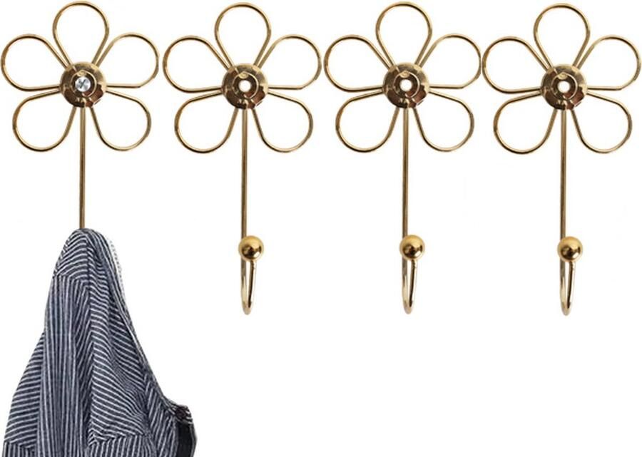 4 stuks Ophanghaken -ijzer imitatie goud 16*8.5 cm Kapstokhaken Sleutelhaken Muurhaken-Wandhaken-Keukenhaken-Handdoekhaken Haakjes Haken Ophanghaakjes Haakjes voor Sleutels Elegant Ophanghaak bloemen Jas haak Kledinghaak