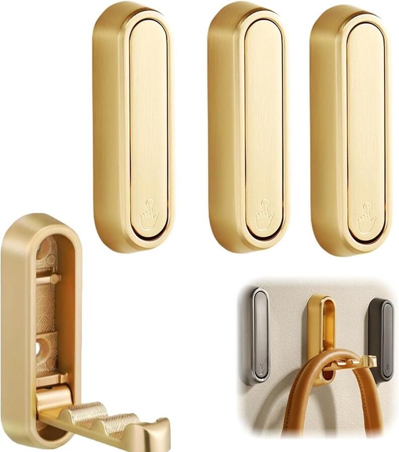 4 stuks opvouwbare kapstokhaken gouden zinklegering opvouwbare wandhaken voor het ophangen van jassen wandgemonteerde kapstokhaken voor het ophangen van jassen handdoeken kleding hoeden tassen en sleutels wandmontage 7.4× 2.4 × 1.3cm Goud