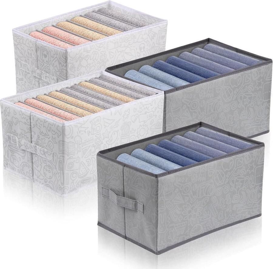 4 stuks Kledingkast-organizer Opvouwbare Lade-organizer Opbergsysteem Verdikte Stoffen Kastorganizer met PP-scheidingswanden Kledingopbergbox voor Jeans en T-shirts Kledingkast