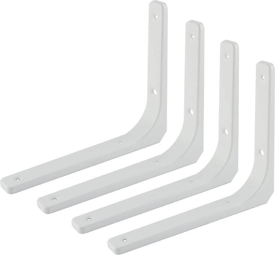 4 Stuks Plankdragers Wandmontage Metalen Planksteun 250mm x 200mm Plankhouder Ijzeren Plankbeugel Witte Afwerking EJR250W-4P