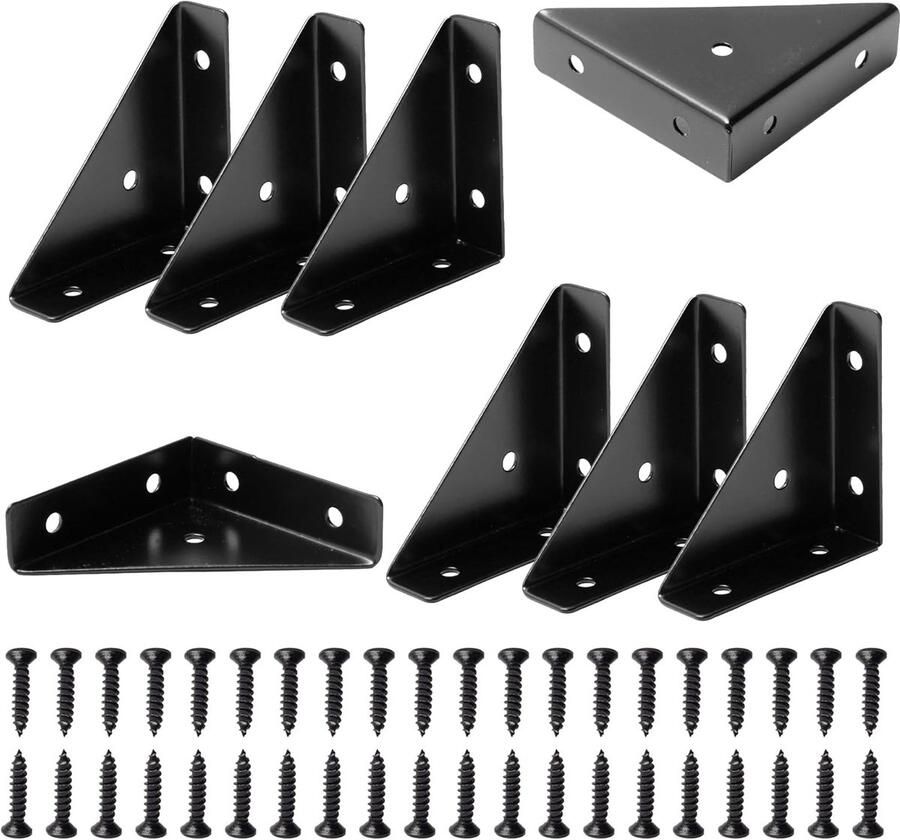 4 stuks Plankdragers Wandsteunen hoekbeugel 90 graden beugel metalen wandsteun L-beugels voor planken driehoekige plankbeugels Hoekbureauconnectoren voor hout metaal en kasten zwart 66*66*19 mm