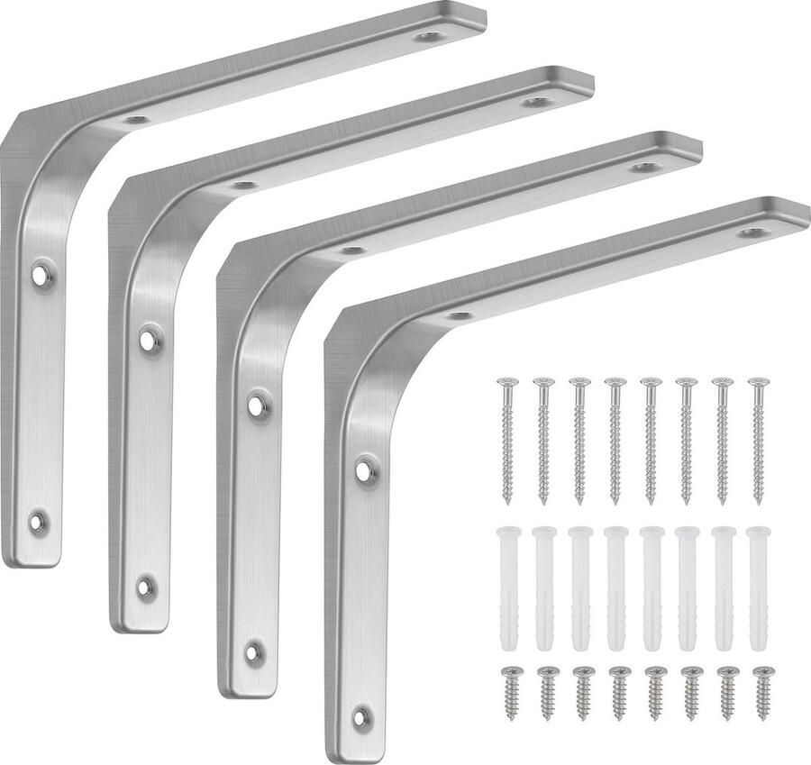 4 stuks plankhouders maximale draagkracht 70 kg hoekrek met schroeven metalen hoek 90 graden wandmontage rek plankhouder 200 x 250 mm