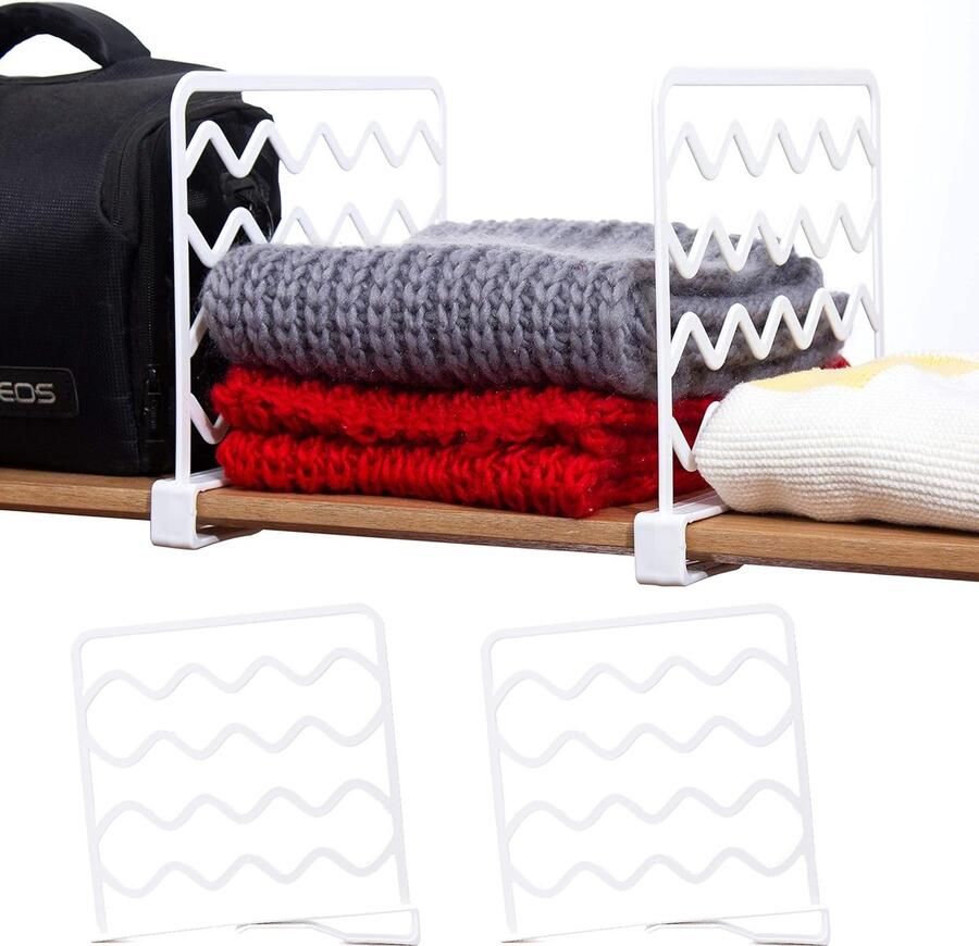 4 STUKS Plankverdelers Verdikte Houten Plankverdelers Witte Plastic Kast Plankscheiders Kledingorganisator Perfect voor Slaapkamerrekken Organisatie en Keukenkast Plankopslag