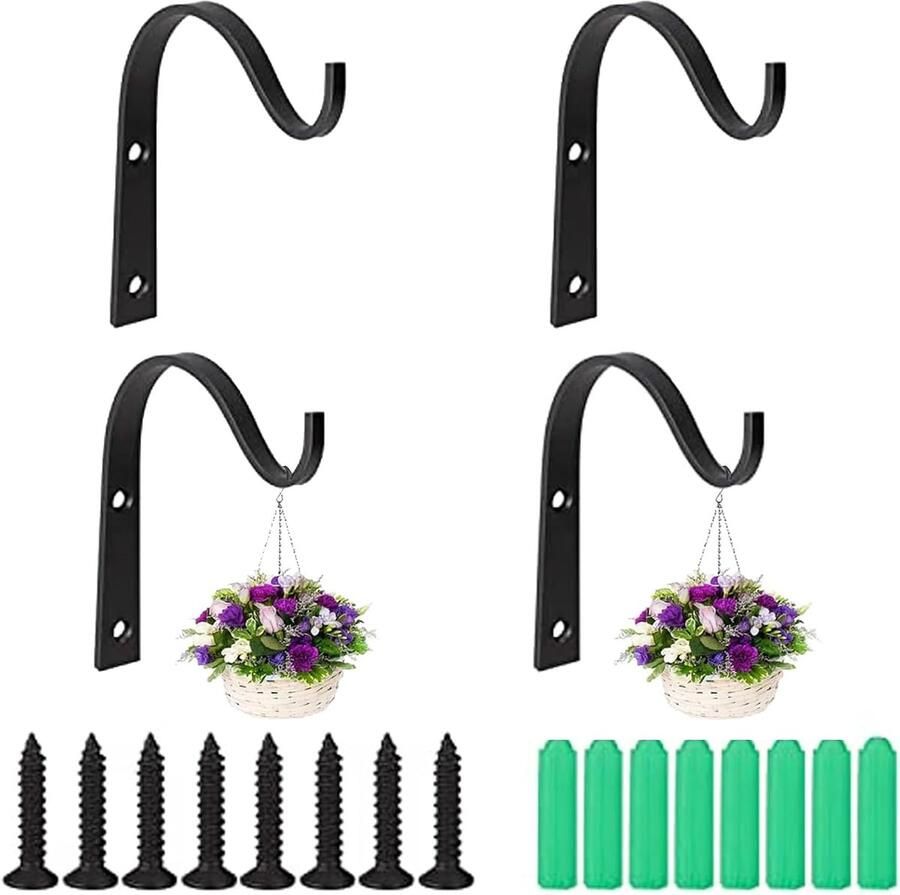 4 stuks Plantenhaak Muur Opknoping IJzeren Tuinhaak Plantenhouder ijzeren Wandhaak voor het Ophangen van Planten Vogelhuisjes lantaarn Windgong Wandlamp zonder Boren