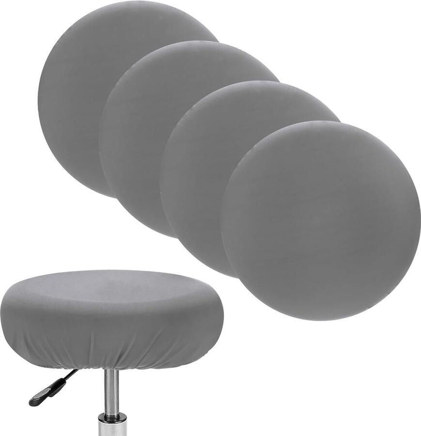 4 stuks Ronde barkrukhoes Zitkussenhoes van zeer rekbare stof Wasbare krukkussenhoes Met elastische band Grijs Eén maat Voor barkruk ronde zitting