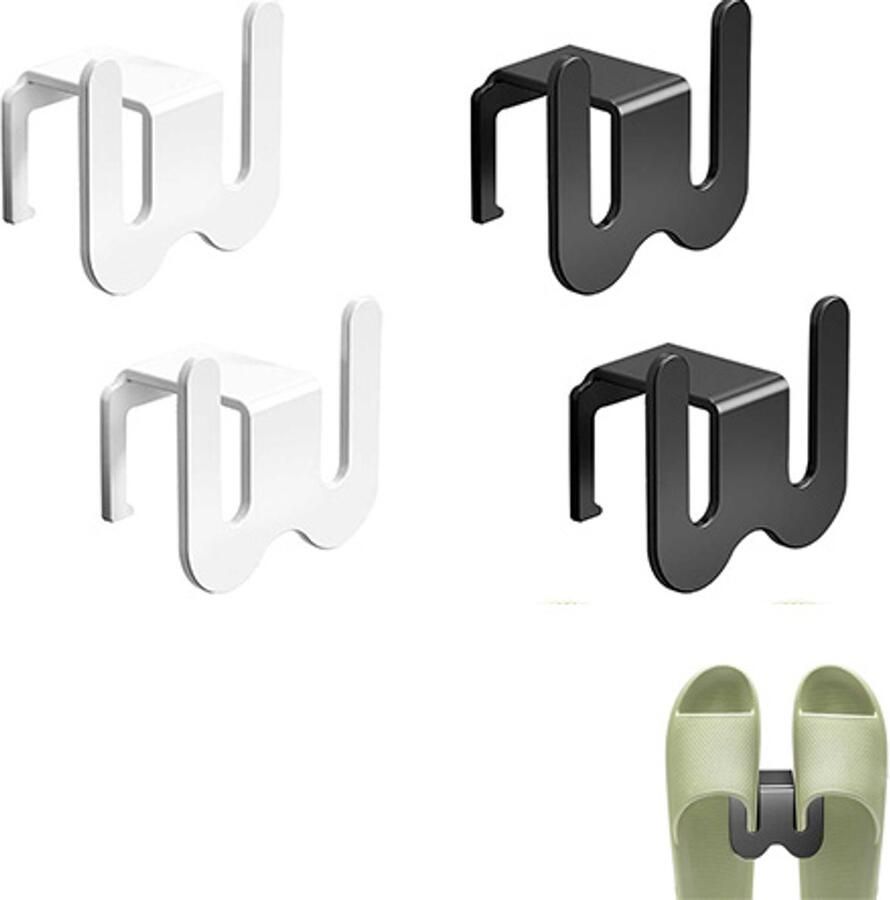 4 stuks Schoenenrek deur Schoenenrek hangend Zelfklevende schoenenrek Schoenenorganizer Pantoffelhaken Pantoffelrek voor in de badkamer hangend schoenenrek voor slaapkamers en woonkamers zwart-wit