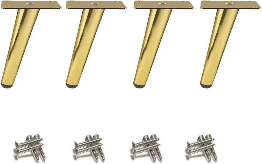 4 stuks schuine tafelpoten metalen kastpoten kegelvormige meubelpoten 201 roestvrij staal goud 10 cm hoogte No-Slip Silent Base plaatsing voor banken tafels en andere meubelpoten