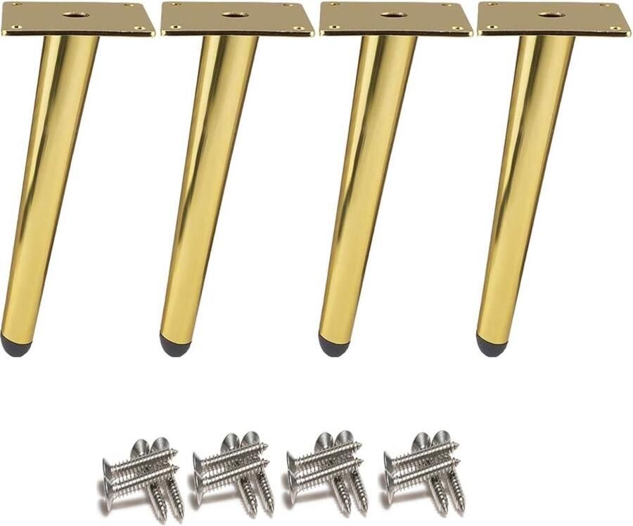 4 stuks schuine tafelpoten metalen kastpoten kegelvormige meubelpoten 201 roestvrij staal goud 20 cm hoogte No-Slip Silent Base plaatsing voor banken tafels en andere meubelpoten