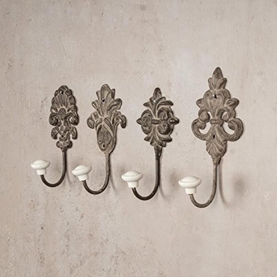 4 stuks Set van 4 wandhaken antiek bruin grijs kapstokken wandkapstok kapstokken metaal shabby chic landhuis vintage nostalgie antieke ornamenten barok