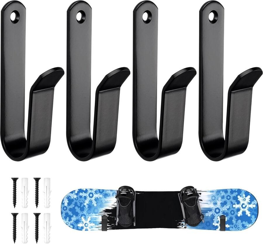 4 stuks Skateboard wandhouder snowboardwandhouder snowboard muurbevestiging clips horizontale snowboard opslag skateboard display rack stand handdoekrek handdoekhaak jashaak met schroeven voor kamer garage 10*2*3.5 cm zwart