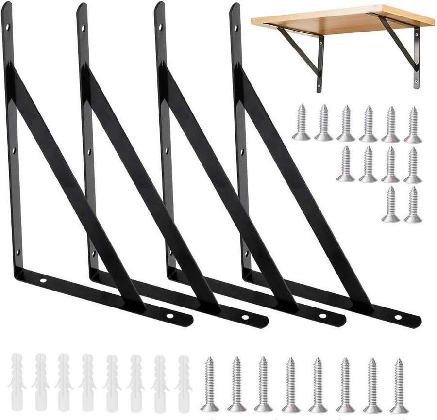 4 stuks stevige plankdragers robuuste plankhoek 90 graden hoek plankconsole wandmontage van planken werkplaats zwart