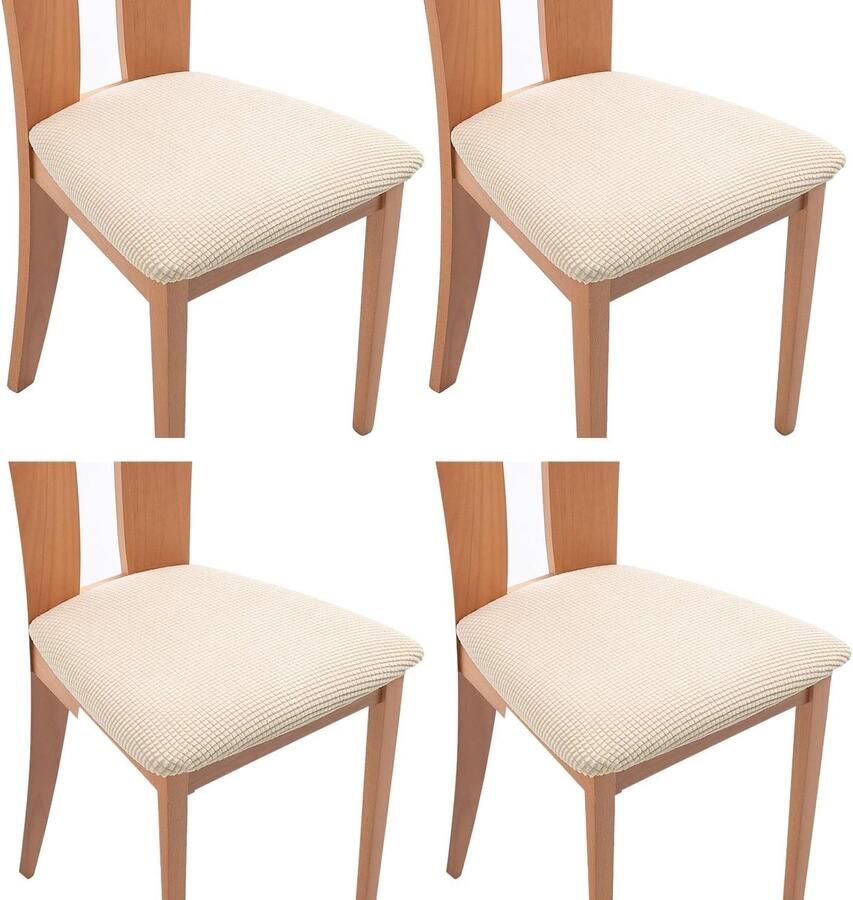 4 Stuks stoelbekleding Stoelhoes voor Eetkamerstoel Stoelbeschermers Eetkamer Stoelhoezen stoelstoelbekleding verwijderbare spandex eetkamer rekstoelbekleding Hoezen voor Eetkamerstoelen Universele stoelhoes Blokjes beige