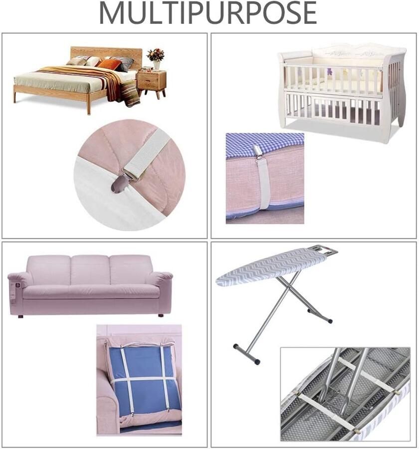 4 Stuks Strakmaakclips voor Bedlakens en Strijkplanken Verstelbare Tensioners Wit